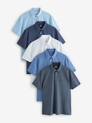 Blue Geo / Blue Plains Regular Fit Short Sleeve Jersey Polo Shirts 5 Pack - Image 1 of 14