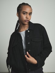 Black Fuller Bust Fitted Denim Jacket - Image 1 of 6