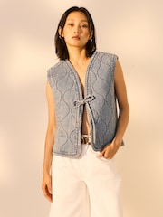 Indigo Blue 100% Cotton Quilted Denim Gilet - Image 1 of 8
