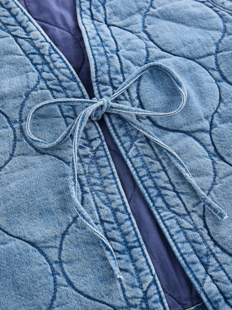 Indigo Blue 100% Cotton Quilted Denim Gilet - Image 8 of 8