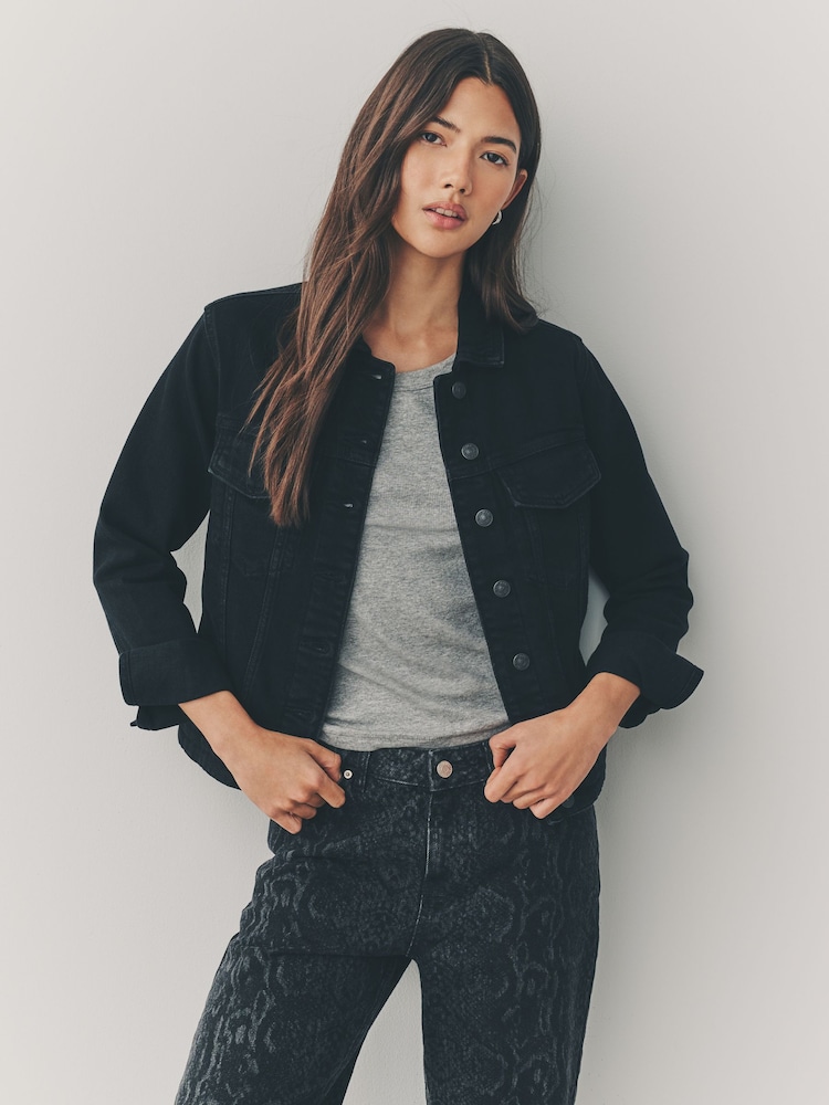 Black Fitted Denim Jacket - Image 1 of 5
