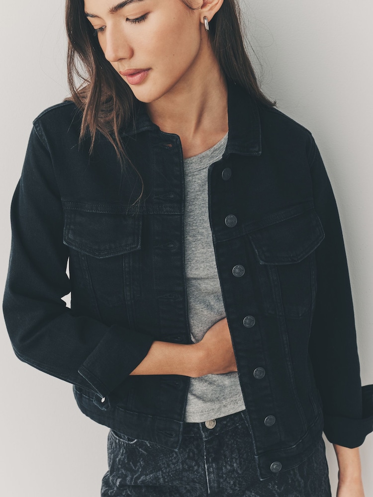 Black Fitted Denim Jacket - Image 5 of 5