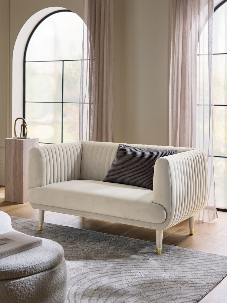 Soft Velvet Pebble Natural Evie Petite Sofa - Image 1 of 1
