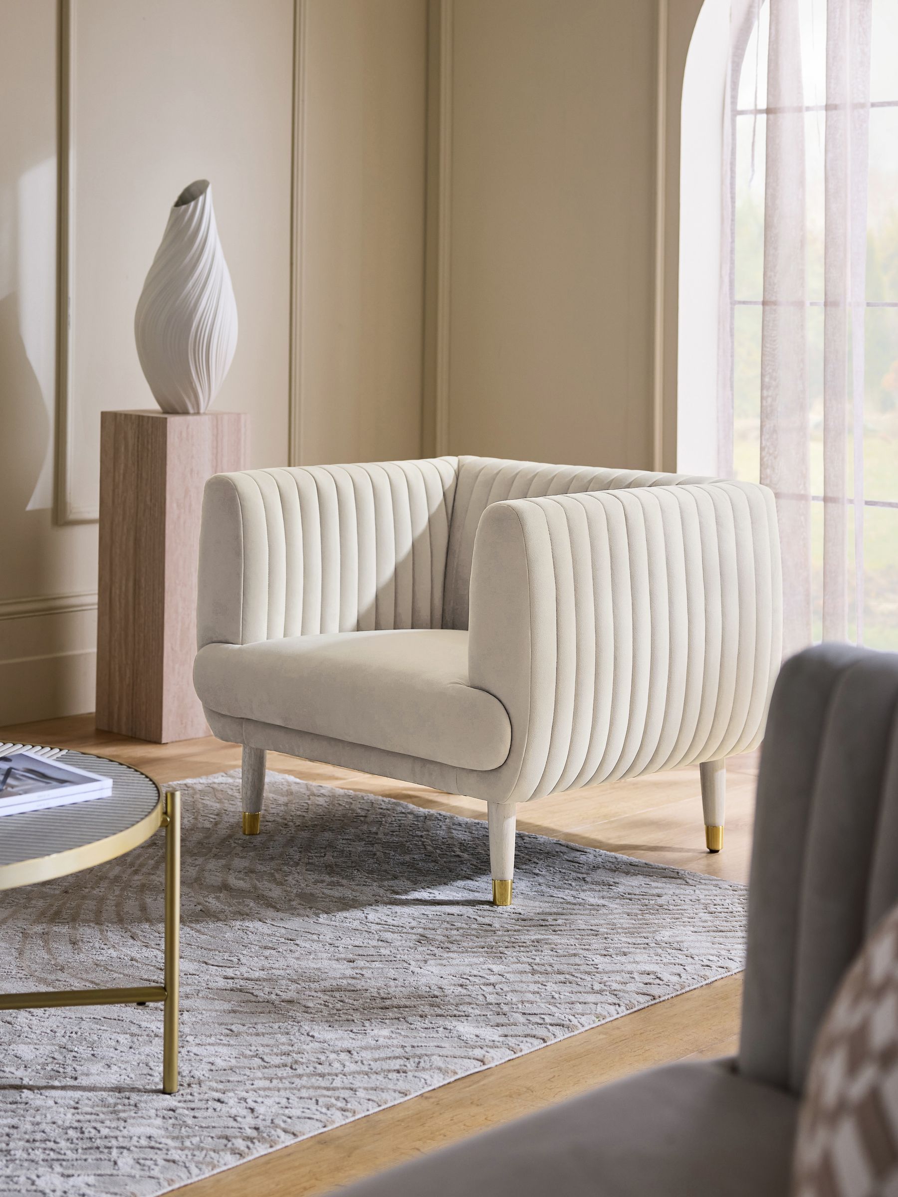 Soft Velvet Pebble Natural Evie Accent Chair | Stylish Seating