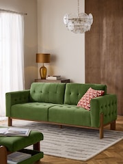 Soft Velvet Olive Green Beaumont 3 Seater Small Sofa - Image 1 of 10