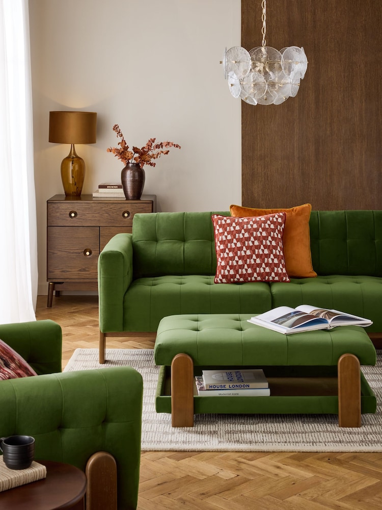 Soft Velvet Olive Green Beaumont 3 Seater Small Sofa - Image 2 of 10