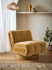 Relaxed Chenille Dark Ochre Yellow Hoxton Swivel Accent Chair - Image 1 of 9
