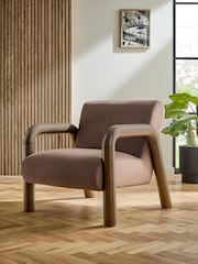 Soft Velvet Chocolate Brown Zander Accent Chair with Solid Wood Arms - Image 1 of 8