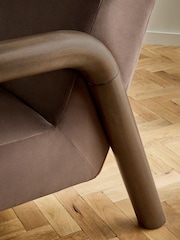 Soft Velvet Chocolate Brown Zander Accent Chair with Solid Wood Arms - Image 2 of 8