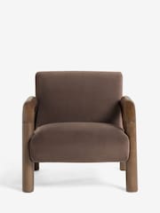 Soft Velvet Chocolate Brown Zander Accent Chair with Solid Wood Arms - Image 5 of 8