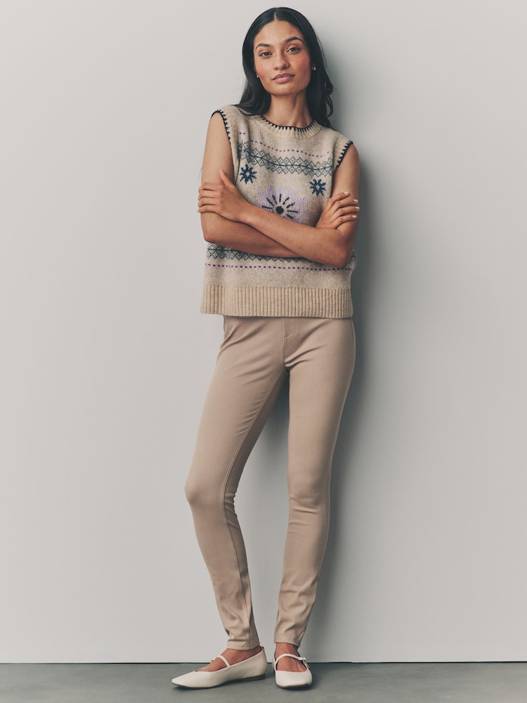 Neutral Taupe Jersey Denim Leggings - Image 1 of 5