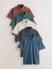 Grey / Blue / Green / Red / Stone Regular Fit Short Sleeve Jersey Polo Shirts 5 Pack - Image 1 of 16