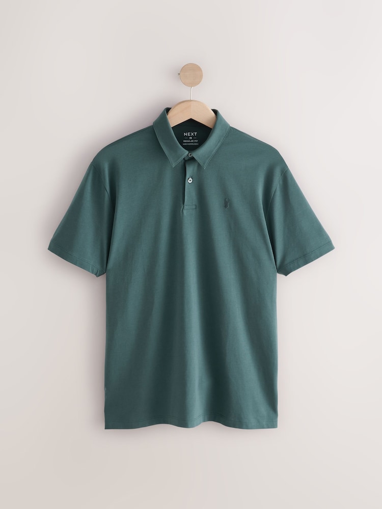 Grey / Blue / Green / Red / Stone Regular Fit Short Sleeve Jersey Polo Shirts 5 Pack - Image 13 of 16