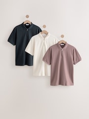 Pink, Ecru, Navy - 100% Cotton Textured Polo Shirts 3 Pack - صورة 1 من 12