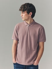 Pink, Ecru, Navy - 100% Cotton Textured Polo Shirts 3 Pack - صورة 10 من 12