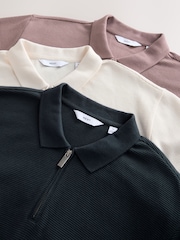 Pink, Ecru, Navy - 100% Cotton Textured Polo Shirts 3 Pack - صورة 12 من 12