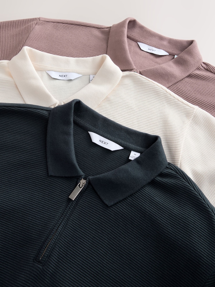 Pink, Ecru, Navy - 100% Cotton Textured Polo Shirts 3 Pack - صورة 12 من 12