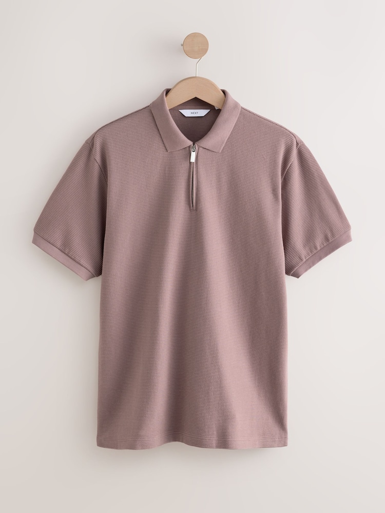 Pink, Ecru, Navy - 100% Cotton Textured Polo Shirts 3 Pack - صورة 2 من 12