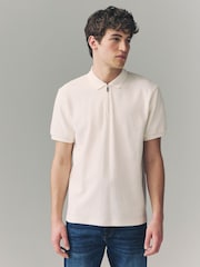 Pink, Ecru, Navy - 100% Cotton Textured Polo Shirts 3 Pack - صورة 9 من 12