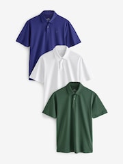 Blue/White/Green Regular Fit Short Sleeve Jersey Polo Shirts 3 Pack - Image 1 of 13