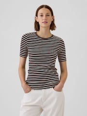 Gap Brown Stripe Short Sleeve Modern Cotton-Modal Crew Neck T-Shirt - Image 1 of 5