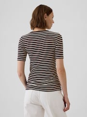 Gap Brown Stripe Short Sleeve Modern Cotton-Modal Crew Neck T-Shirt - Image 2 of 5