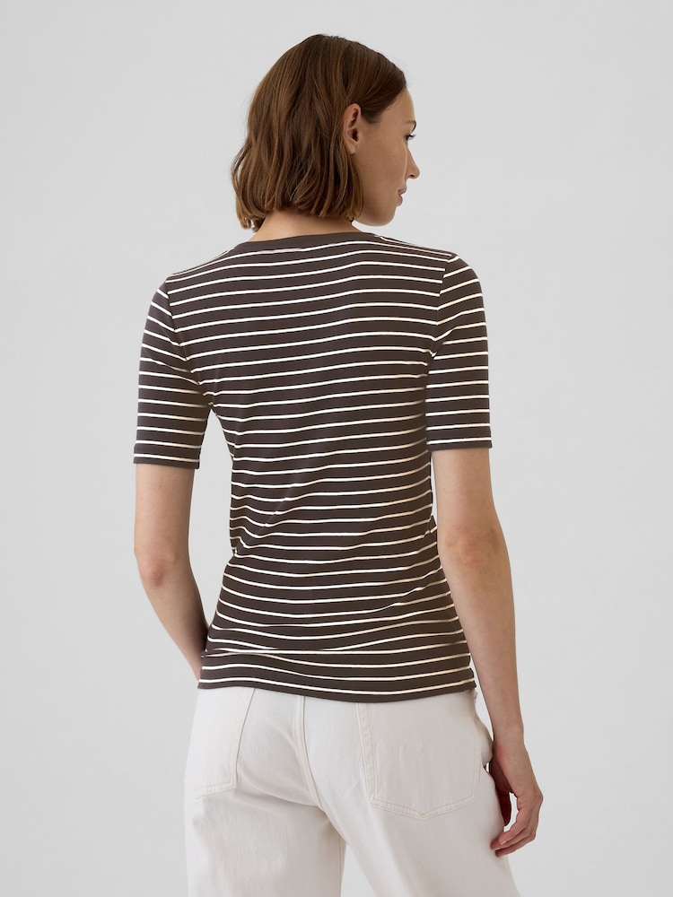 Gap Brown Stripe Short Sleeve Modern Cotton-Modal Crew Neck T-Shirt - Image 2 of 5