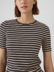 Gap Brown Stripe Short Sleeve Modern Cotton-Modal Crew Neck T-Shirt - Image 4 of 5