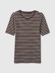 Gap Brown Stripe Short Sleeve Modern Cotton-Modal Crew Neck T-Shirt - Image 5 of 5
