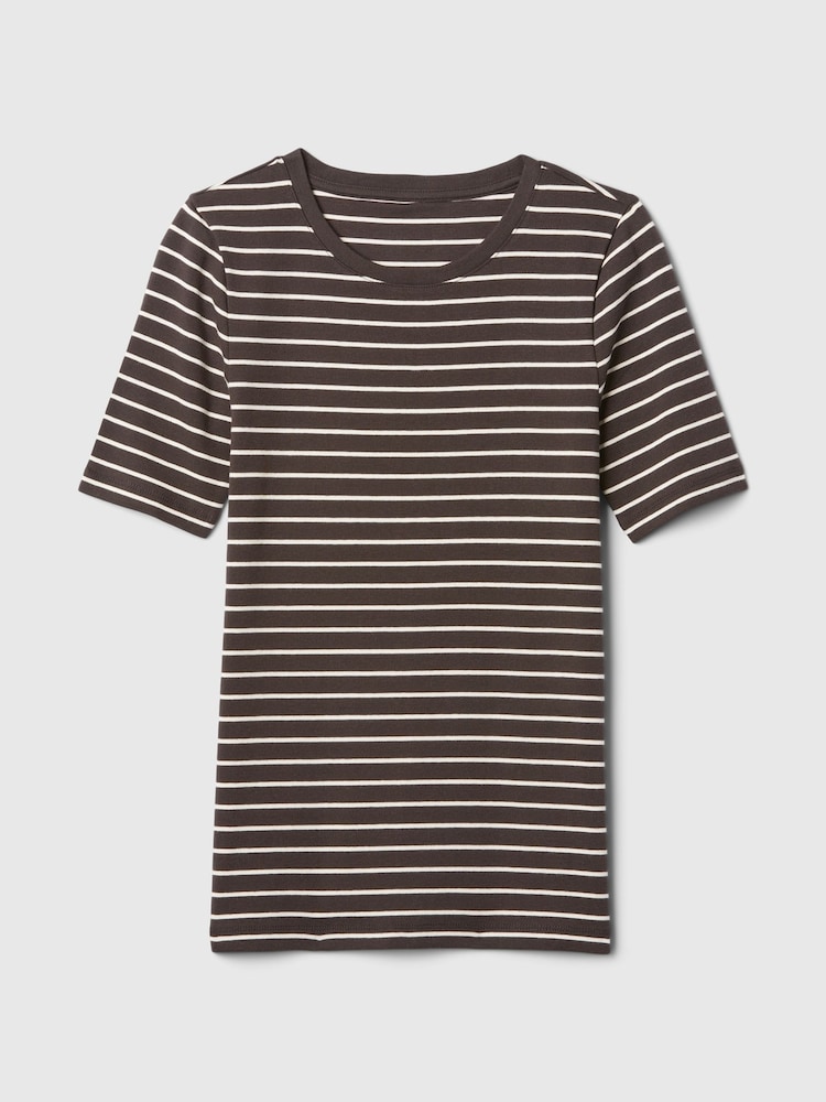 Gap Brown Stripe Short Sleeve Modern Cotton-Modal Crew Neck T-Shirt - Image 5 of 5