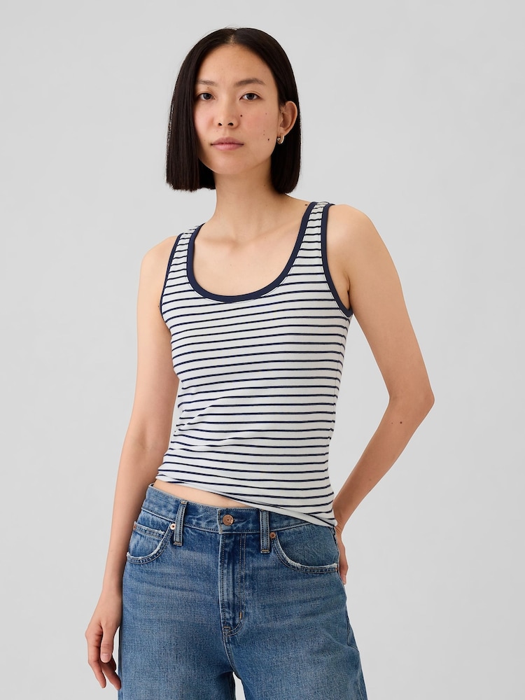 Gap White/Blue Stripe Modern Cotton-Modal Vest - Image 1 of 5