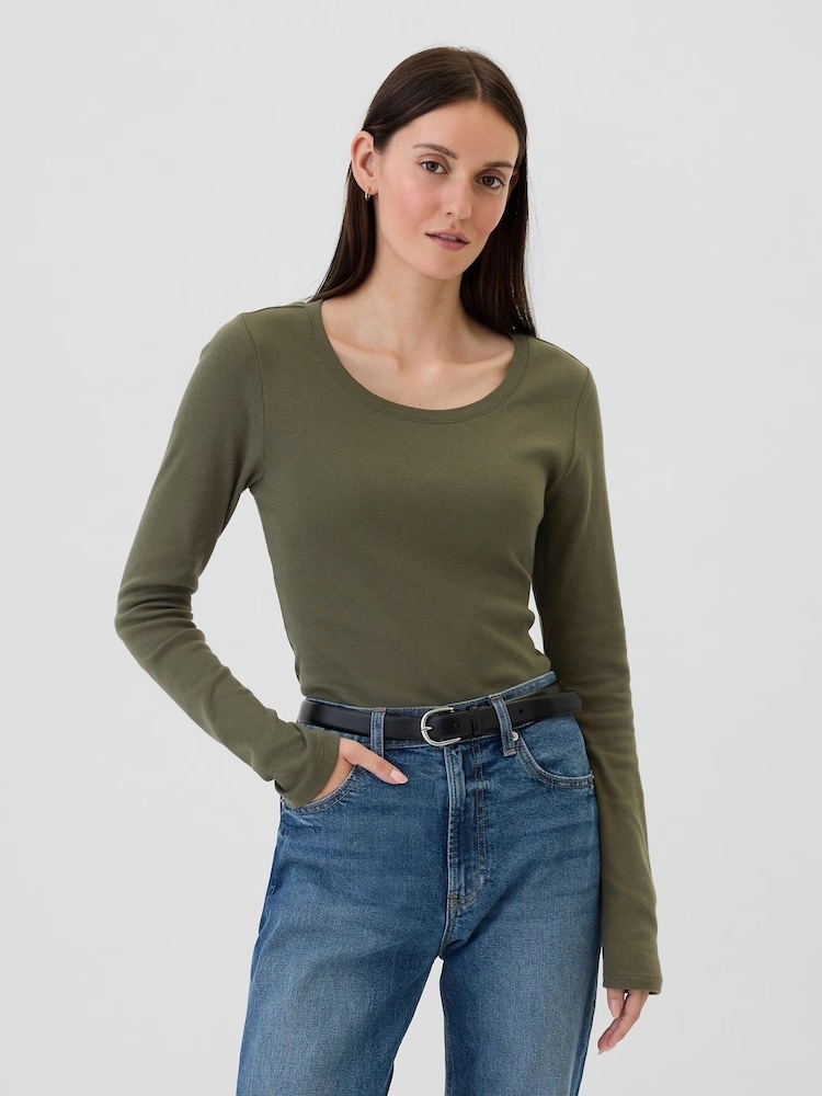 Gap Green Favourite Cotton-Modal Crew Neck Long Sleeve T-Shirt - Image 1 of 5