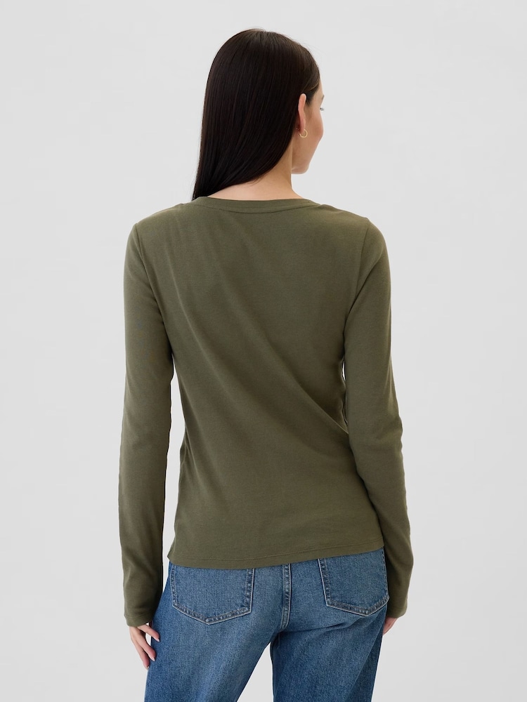 Gap Green Favourite Cotton-Modal Crew Neck Long Sleeve T-Shirt - Image 2 of 5