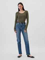 Gap Green Favourite Cotton-Modal Crew Neck Long Sleeve T-Shirt - Image 3 of 5