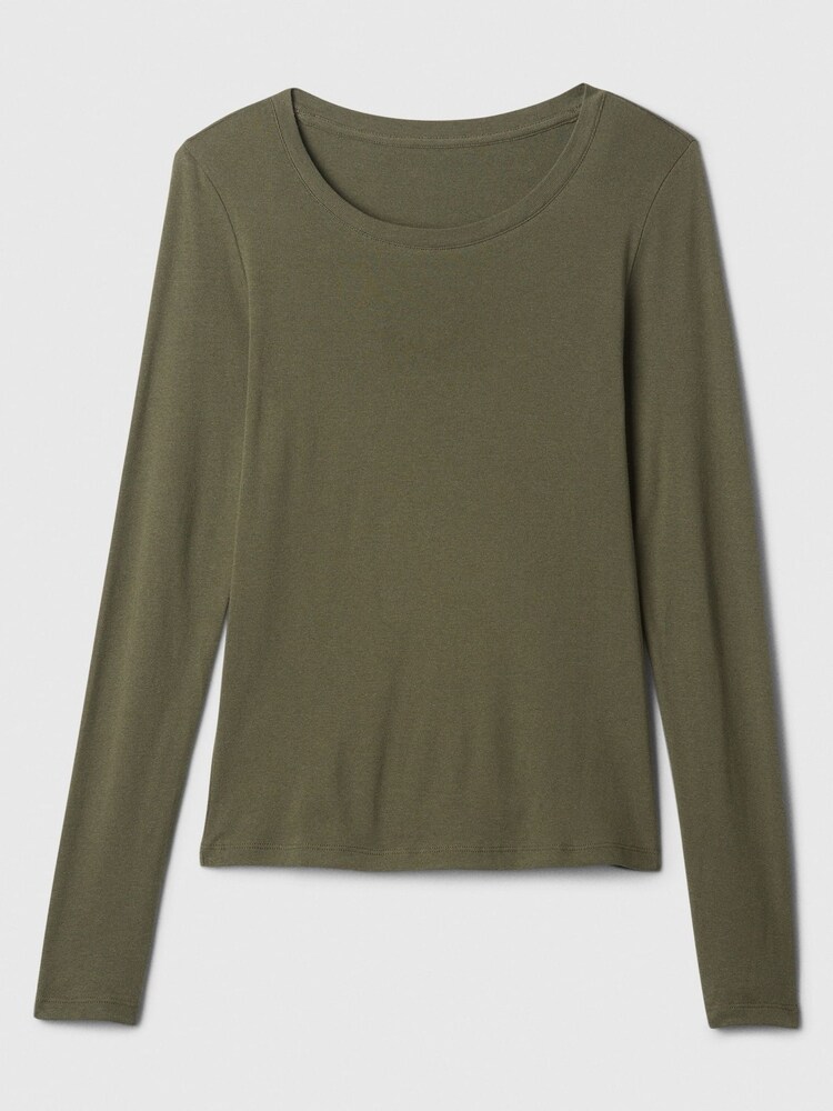 Gap Green Favourite Cotton-Modal Crew Neck Long Sleeve T-Shirt - Image 5 of 5