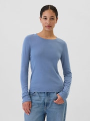 Gap Blue Favourite Cotton-Modal Crew Neck Long Sleeve T-Shirt - Image 1 of 7