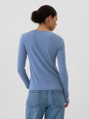 Gap Blue Favourite Cotton-Modal Crew Neck Long Sleeve T-Shirt - Image 2 of 7