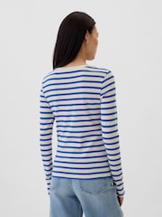 Gap White Stripe Favourite Cotton-Modal Crew Neck Long Sleeve T-Shirt - Image 2 of 8
