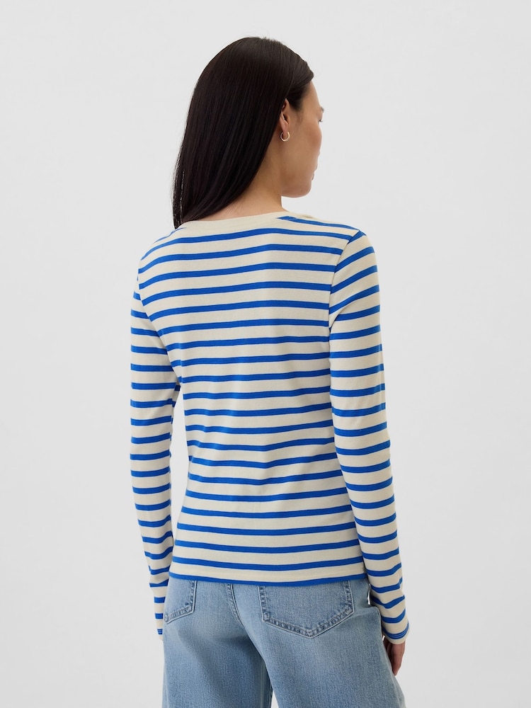 Gap White Stripe Favourite Cotton-Modal Crew Neck Long Sleeve T-Shirt - Image 2 of 8