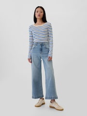 Gap White Stripe Favourite Cotton-Modal Crew Neck Long Sleeve T-Shirt - Image 3 of 8
