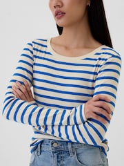 Gap White Stripe Favourite Cotton-Modal Crew Neck Long Sleeve T-Shirt - Image 4 of 8