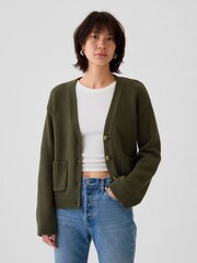 Gap Green V-Neck Pocket Cardigan - Image 1 of 5