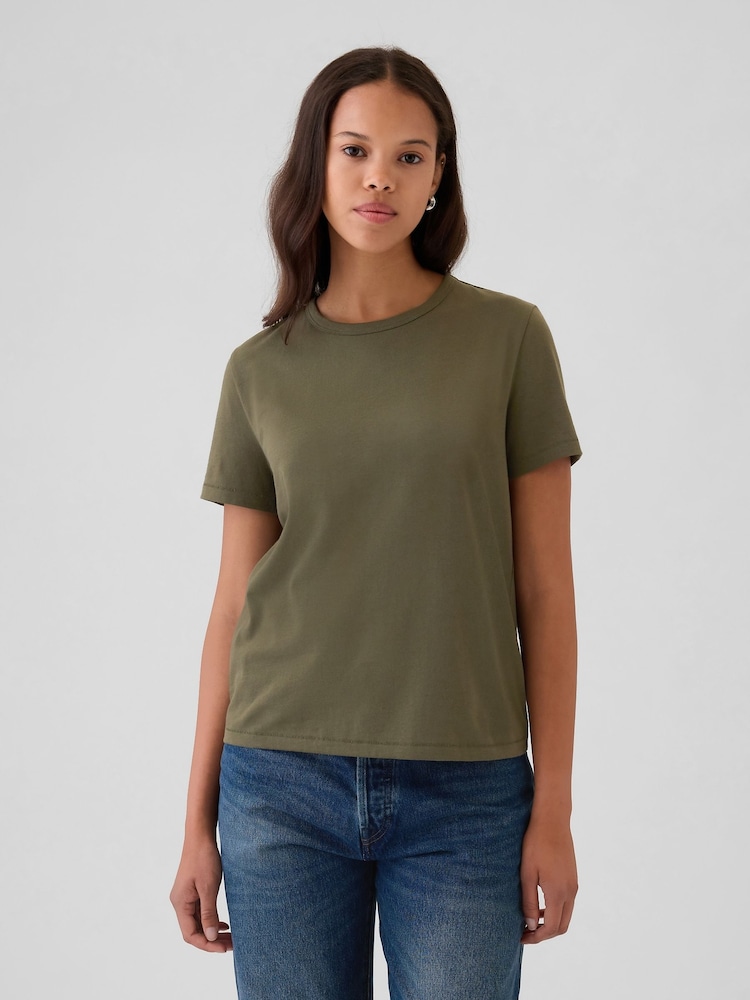 Gap Khaki Green Crew Neck Vintage 100% Organic Cotton Short Sleeve T-Shirt - Image 1 of 5