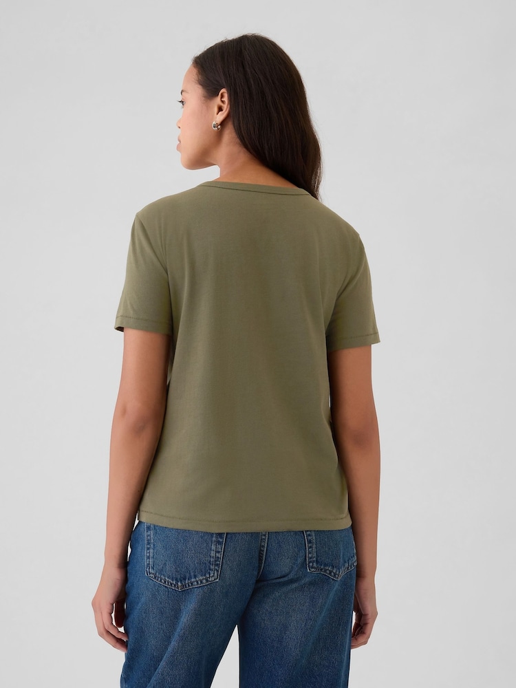 Gap Khaki Green Crew Neck Vintage 100% Organic Cotton Short Sleeve T-Shirt - Image 2 of 5