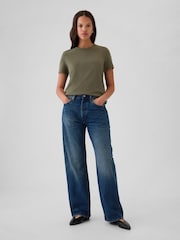 Gap Khaki Green Crew Neck Vintage 100% Organic Cotton Short Sleeve T-Shirt - Image 3 of 5
