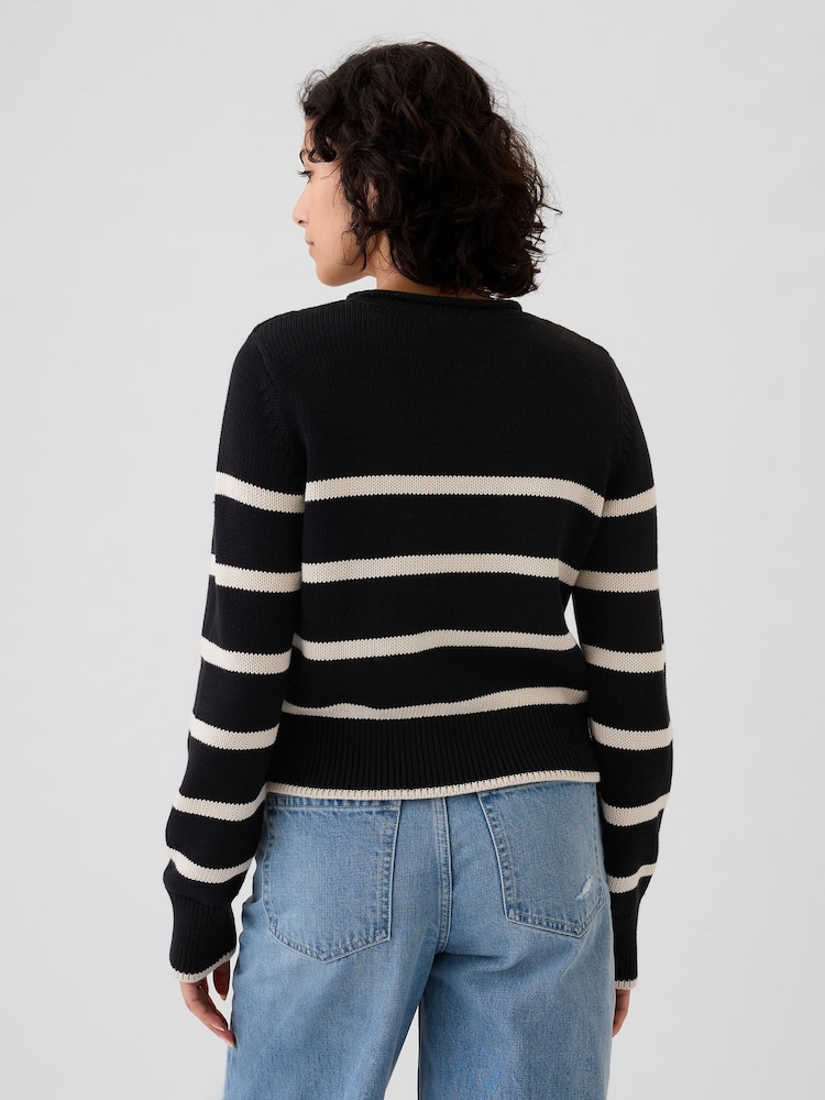 Gap Black Stripe Soft Cotton Shrunken Roll Neck Jumper - Image 2 of 5 Gap Black Stripe Soft Cotton Shrunken Roll Neck Jumper - Image 2 of 5