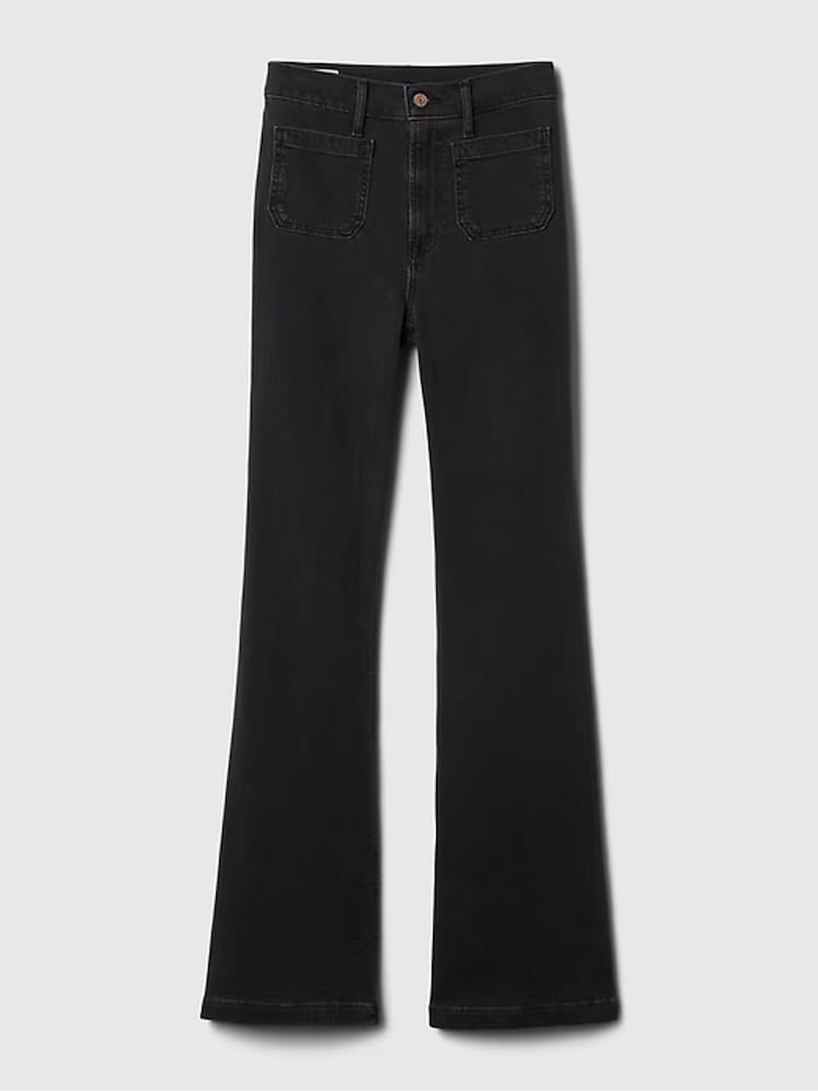 Gap Black High Waisted Double Pocket 70s Flare Jeans - Image 10 of 11