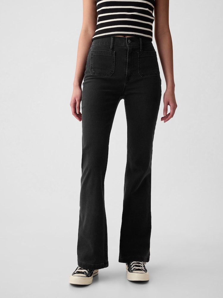 Gap Black High Waisted Double Pocket 70s Flare Jeans - Image 2 of 11