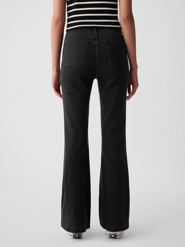 Gap Black High Waisted Double Pocket 70s Flare Jeans - Image 3 of 11