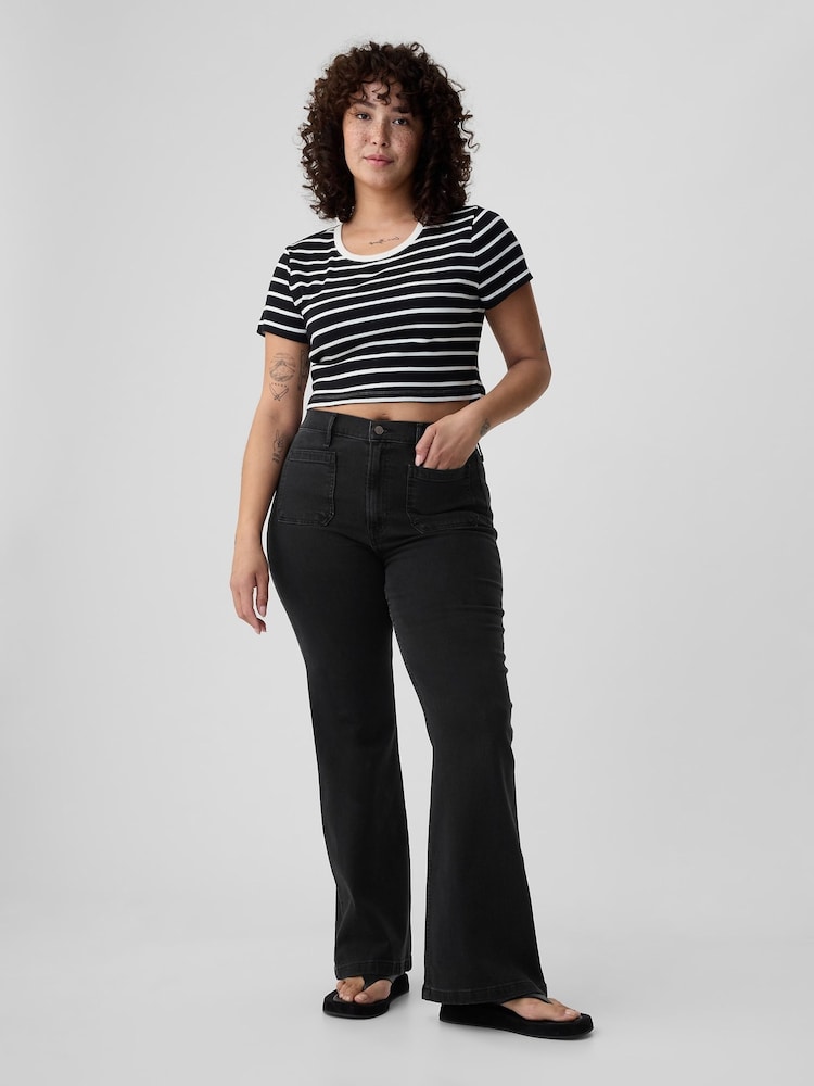 Gap Black High Waisted Double Pocket 70s Flare Jeans - Image 6 of 11